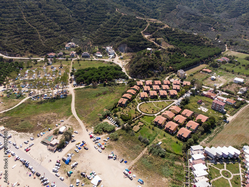 Aerial Drone View of Buildings, Trees at Erdek Turankoy / Balikesir Turkey. photo