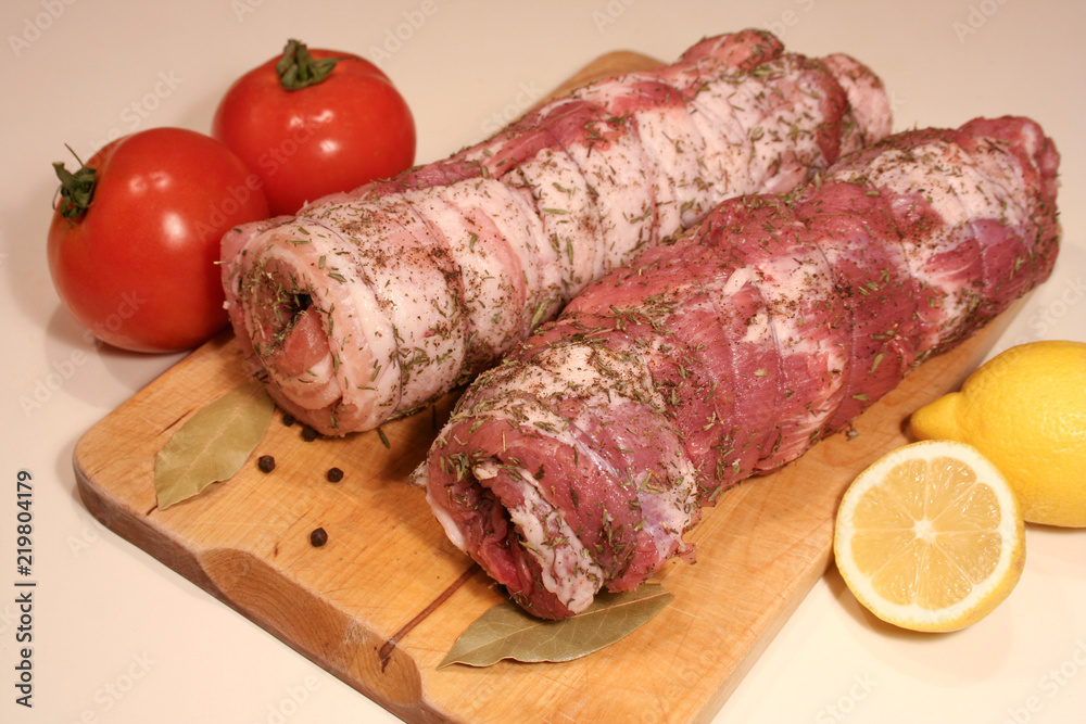 Roulade with bacon before baking Roulade with bacon before baking