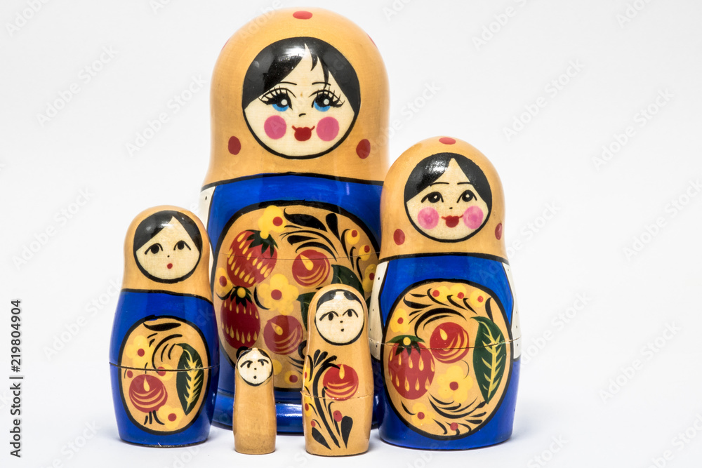 Matryoshka family. Russian doll on a White background. Matrioska art. Matryoshka family. Russian doll on a White background. Matrioska art.