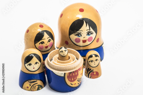 Matryoshka family. Russian doll on a White background. Matrioska art.