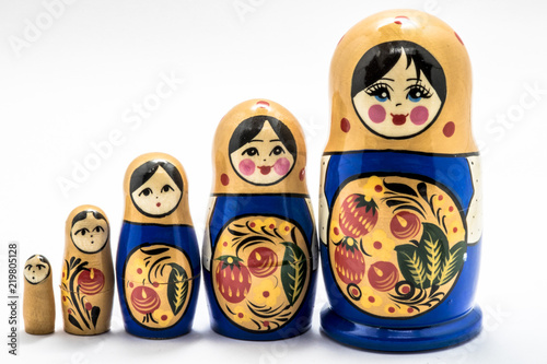 Matryoshka family. Russian doll on a White background. Matrioska art. photo