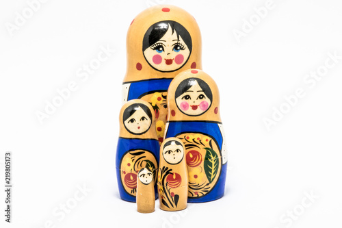 Matryoshka family. Russian doll on a White background. Matrioska art.