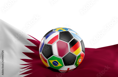 flag of Qatar with soccer b...