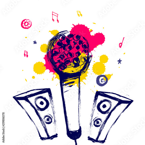 Open Mic Night grunge illustration for poster with stars