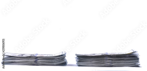 Stack of dollars banknotes isolated on white background