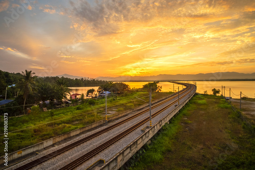 Beautiful Sunrise over Floating Railway at ‘Bukit Merah,Malaysia’ . 