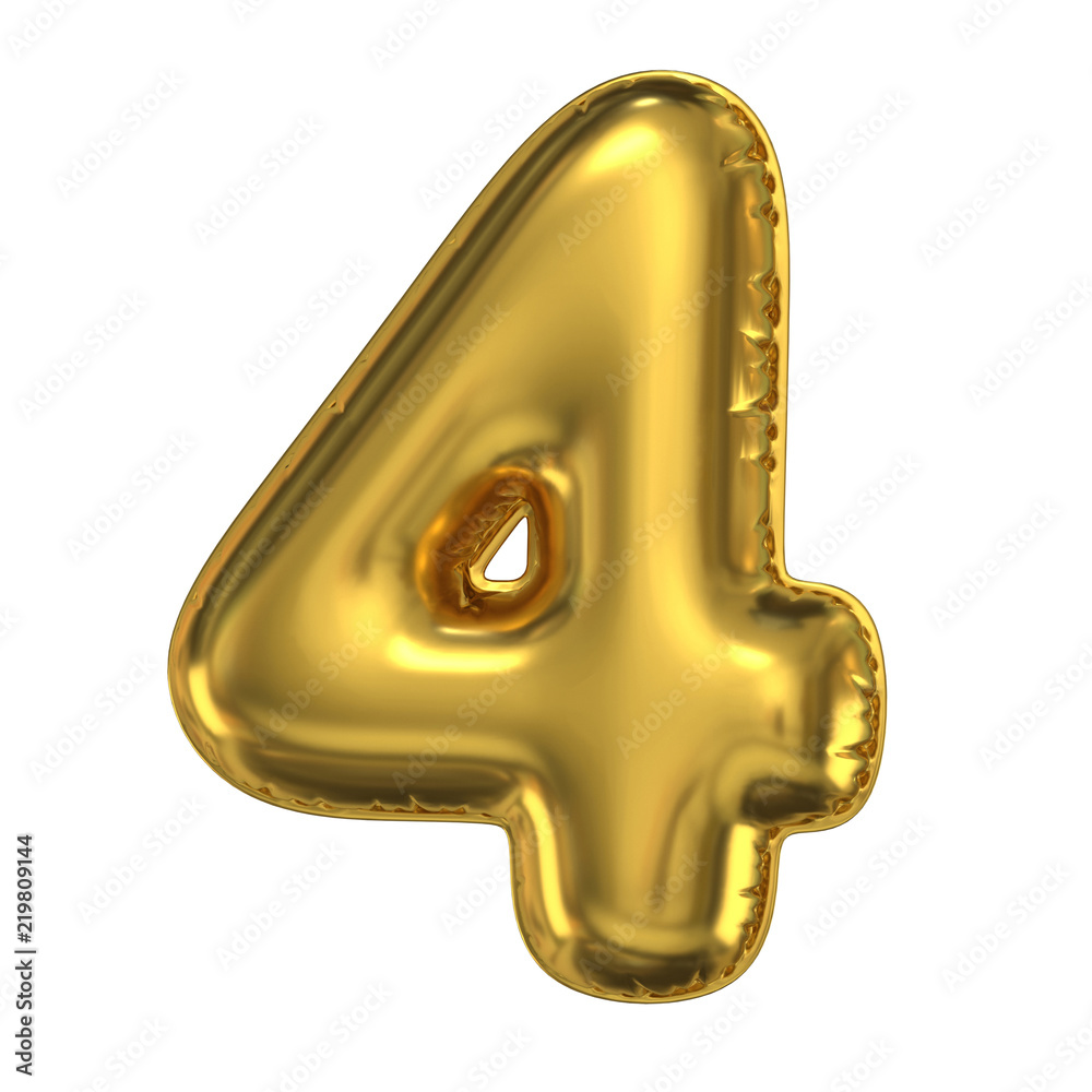 Golden balloon font 3d rendering, number 4 Golden balloon font 3d rendering, number 4