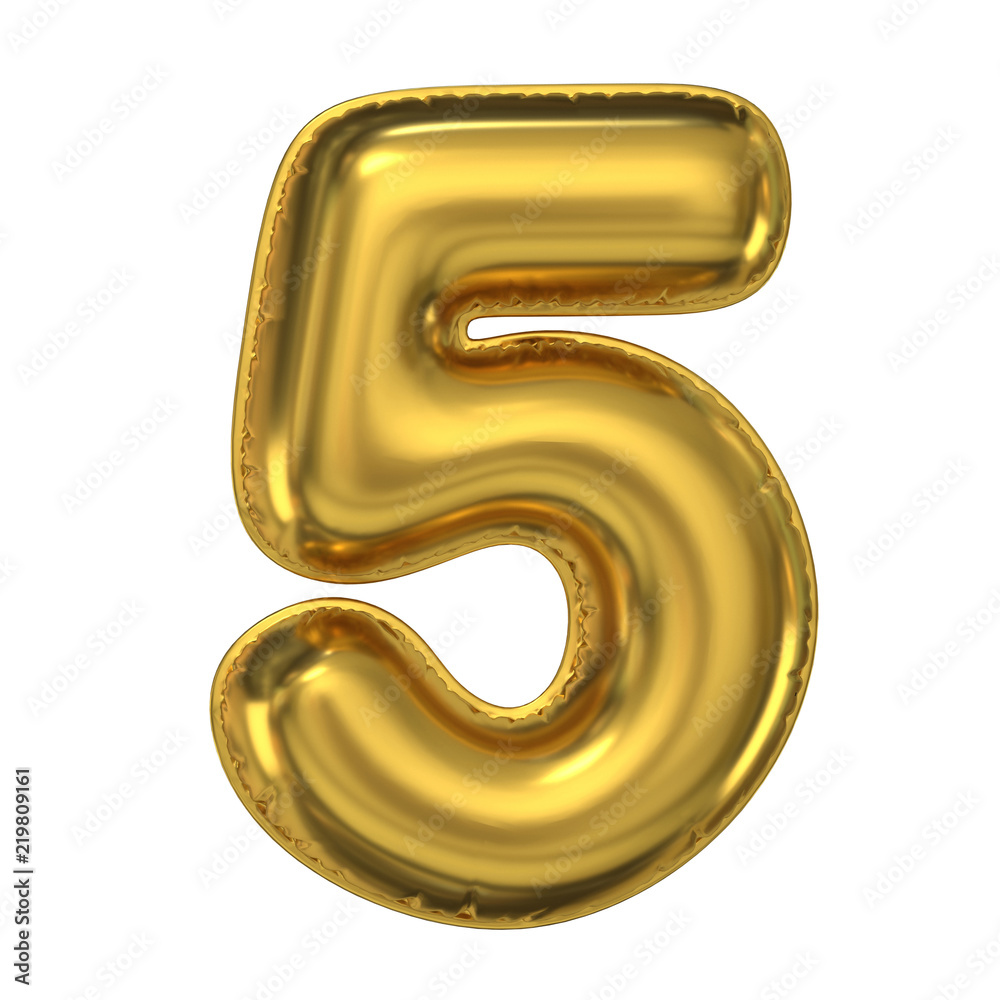 Golden balloon font 3d rendering, number 5 Golden balloon font 3d rendering, number 5
