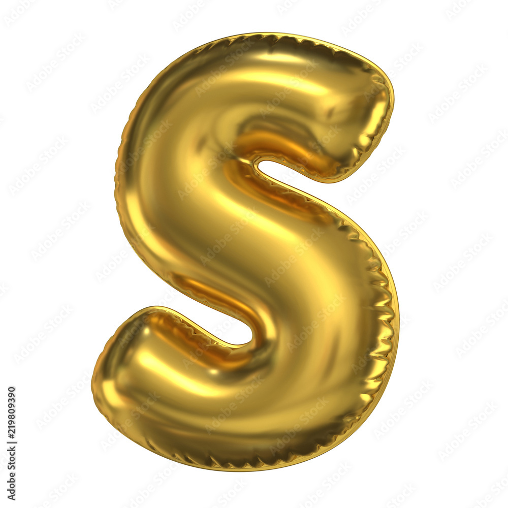 Golden balloon font 3d rendering, letter S