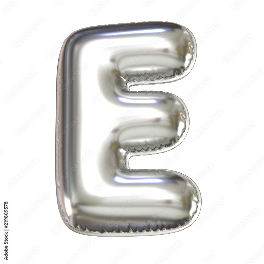 Silver balloon font 3d rendering, letter E Silver balloon font 3d rendering, letter E