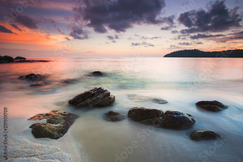 Beautiful View of Sunset at Koh Lipe Island,Thailand.Soft Focus,Blur due to Long Exposure.Visible Noise due to High ISO.