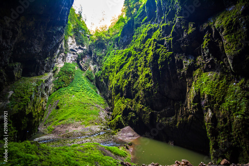 The Macocha (Stepmother) Abyss in Moravian Karst cave system of the Czech Republic located north of the city of Brno, near the town of Blansko. photo