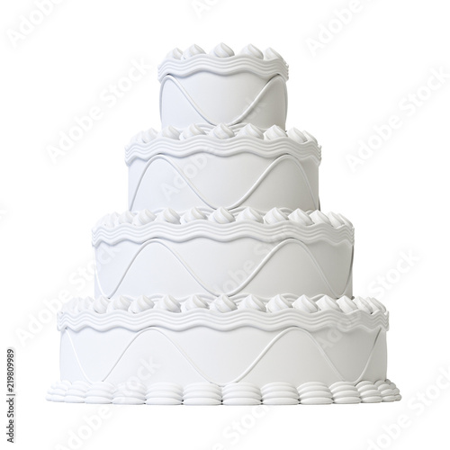 Wedding white cake isolated on white background 3d rendering