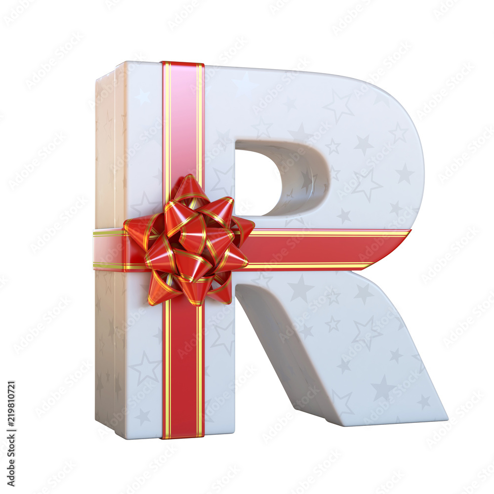 Gift box with red ribbon bow 3d font, present alphabet 3d renderinf, letter  R Illustration Stock | Adobe Stock