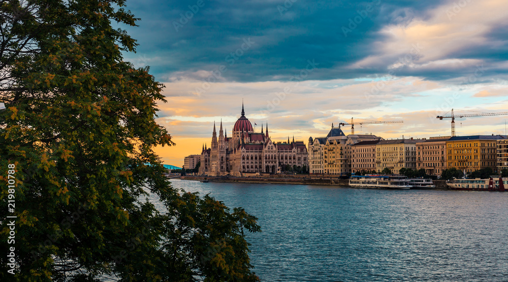 Tree view and the Hungarian Parliament Building from the Buda side of Budapest