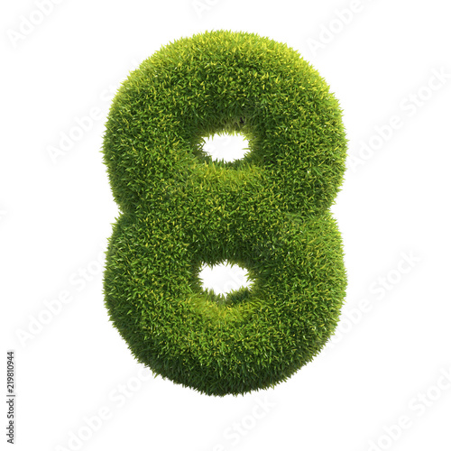 Grass font 3d rendering number 8