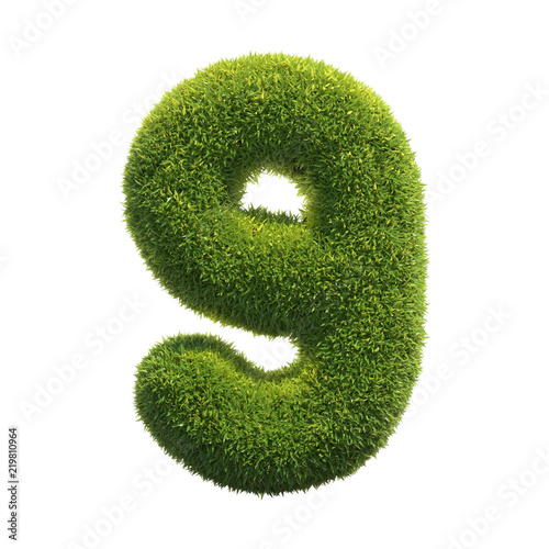 Grass font 3d rendering number 9