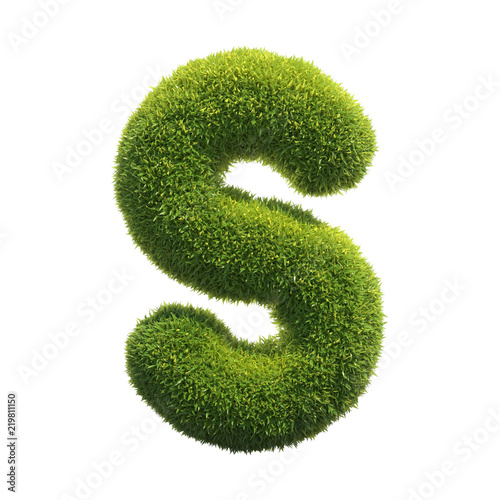 Grass font 3d rendering letter S