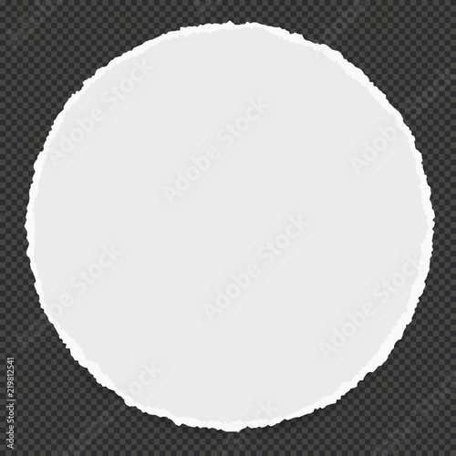 Torn white blank note, notebook paper stuck on black squared background.