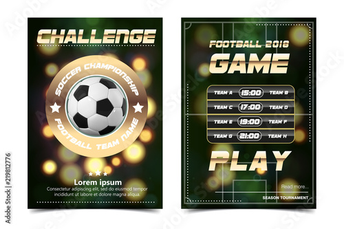 Soccer Poster Vector. Football Ball. Design For Sport Bar Promotion. Tournament, Championship Flyer Design. Football Club, Academy Flyer. Invitation Illustration.
