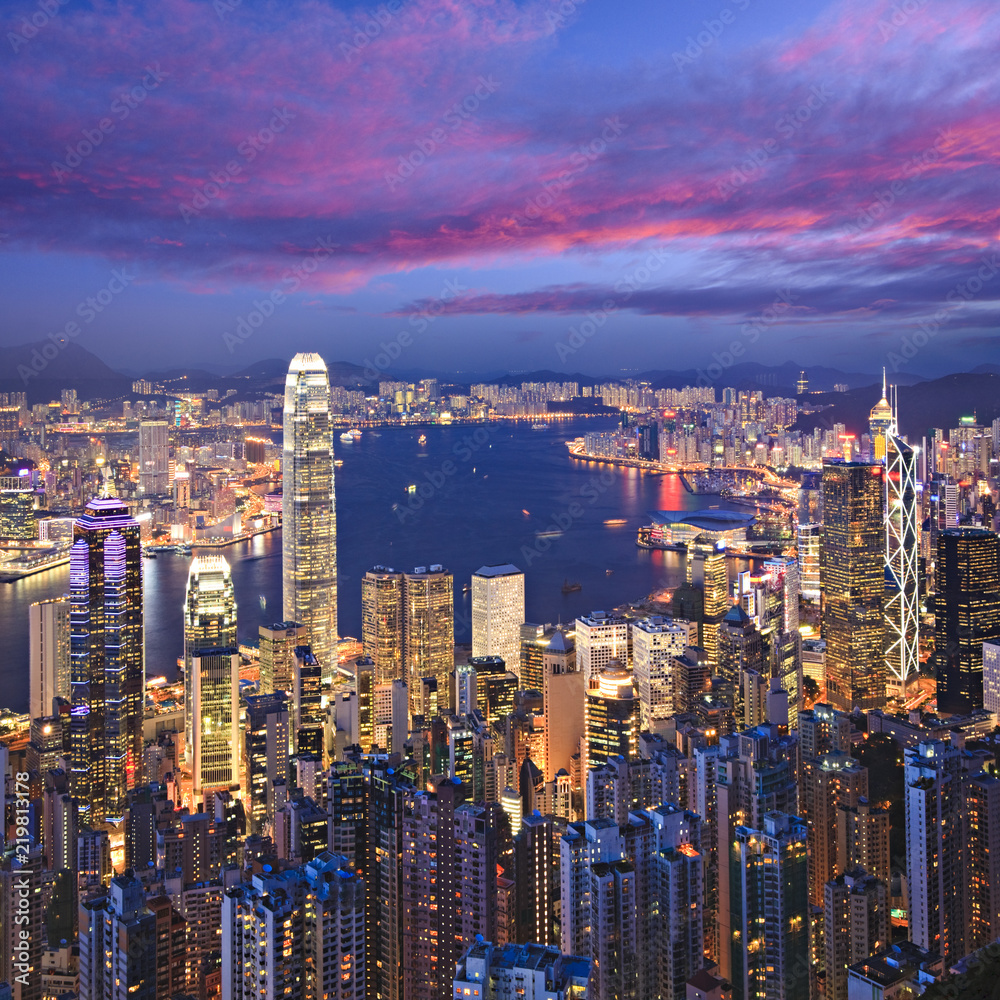Hong Kong Skyline Twilight Square