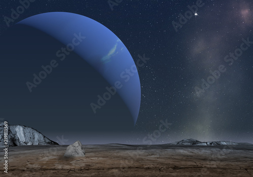 Unknown planet. Space exploration. 3D Illustration.