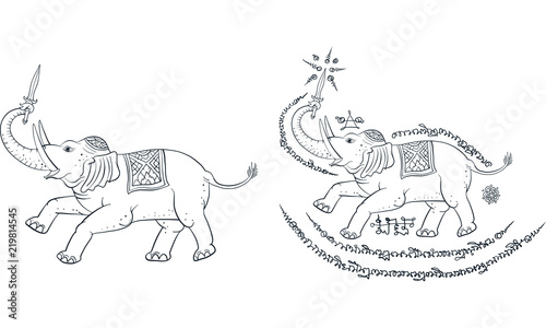 elephant in Thai traditional tattoo, Thai traditional painting in temple vector