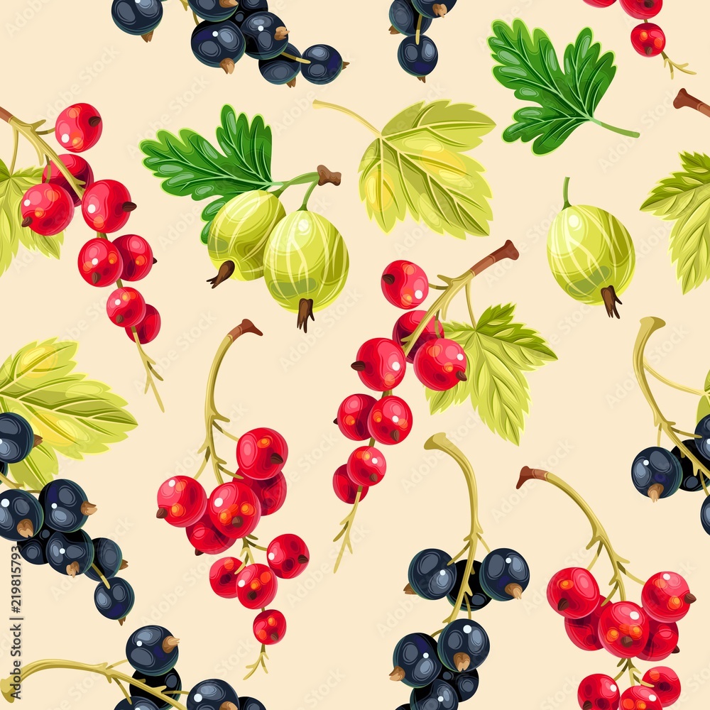 Seamless pattern black and red currant berries Seamless pattern black and red currant berries