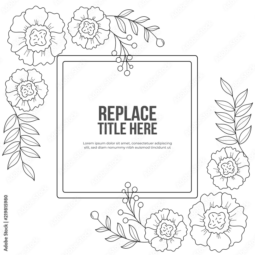 Flowers frame coloring book for adult. doodle style.vector illustration. handdrawn.