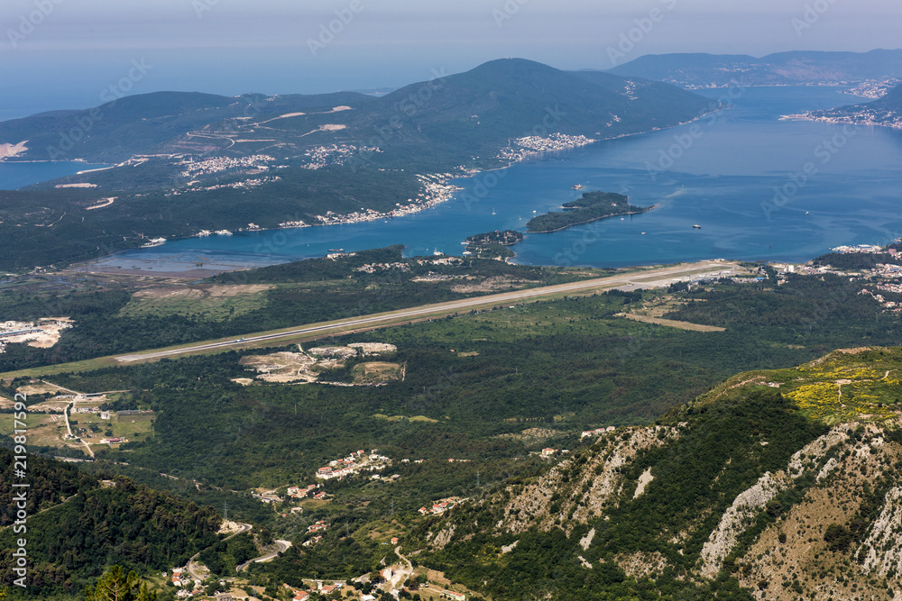 Tivat airport and it’s runway in the Bona Kotorska bay in Montenegro