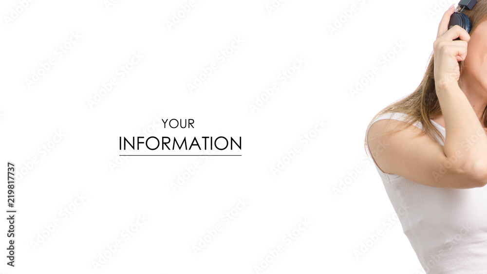 Beautiful young woman with headphones pattern on a white background isolation Beautiful young woman with headphones pattern on a white background isolation