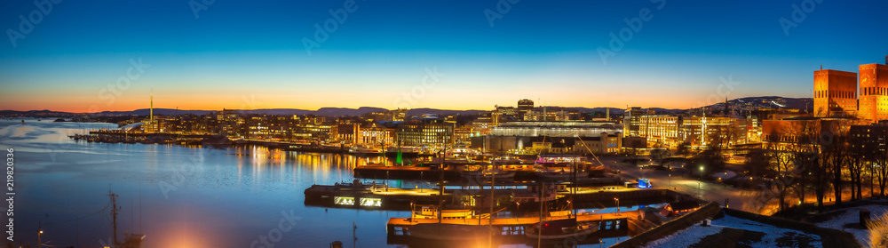Oslo city skyline panorama during twilight Norway