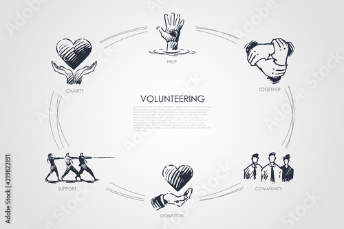 Volunteering - charity, together, community, dunation, support set concept.