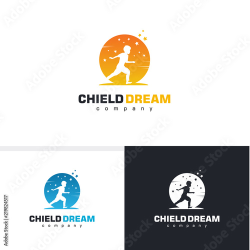 Child Dream, reaching star, education logo template