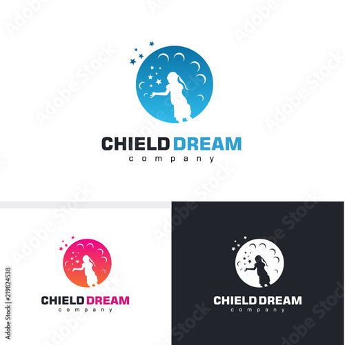 Child Dream, reaching star, education logo template