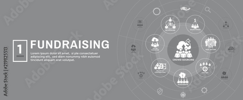 People Working Together to Fund Different Online Ideas w Money - Icon Set Web Header banner