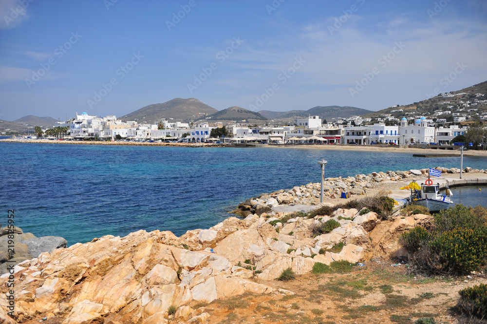 Scenic view of Parikia town on Paros island