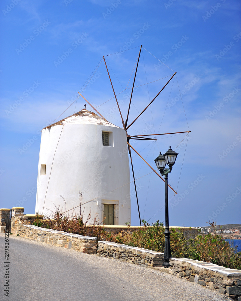 Beautiful greek windmill on Paros island