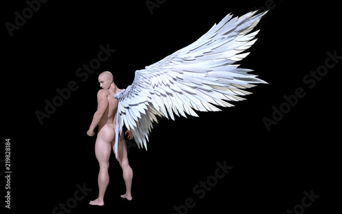 3d Illustration Angel Wings, White Wing Plumage Isolated on Black Background with Clipping Path.