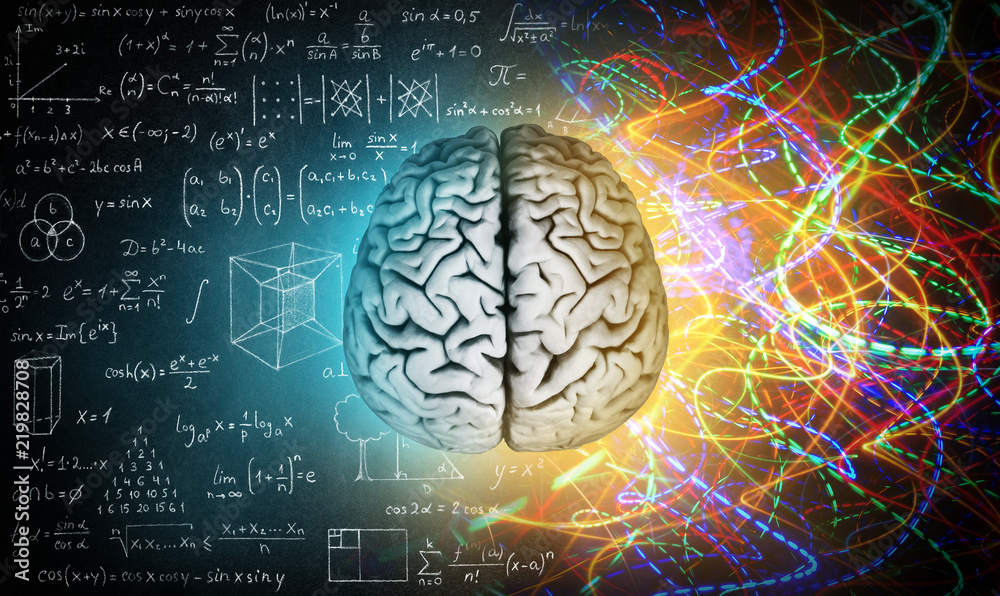© Tryfonov - The concept of the human brain. The right creative hemisphere versus the left logical hemisphere. Education, science and medical abstract background.