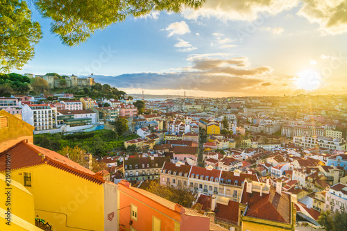 Panoramic view of Lisbon at sunset,  Portugal photo