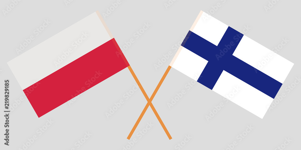 Poland and Finland. Crossed Polish and Finnish flags. Official colors. Correct proportion. Vector