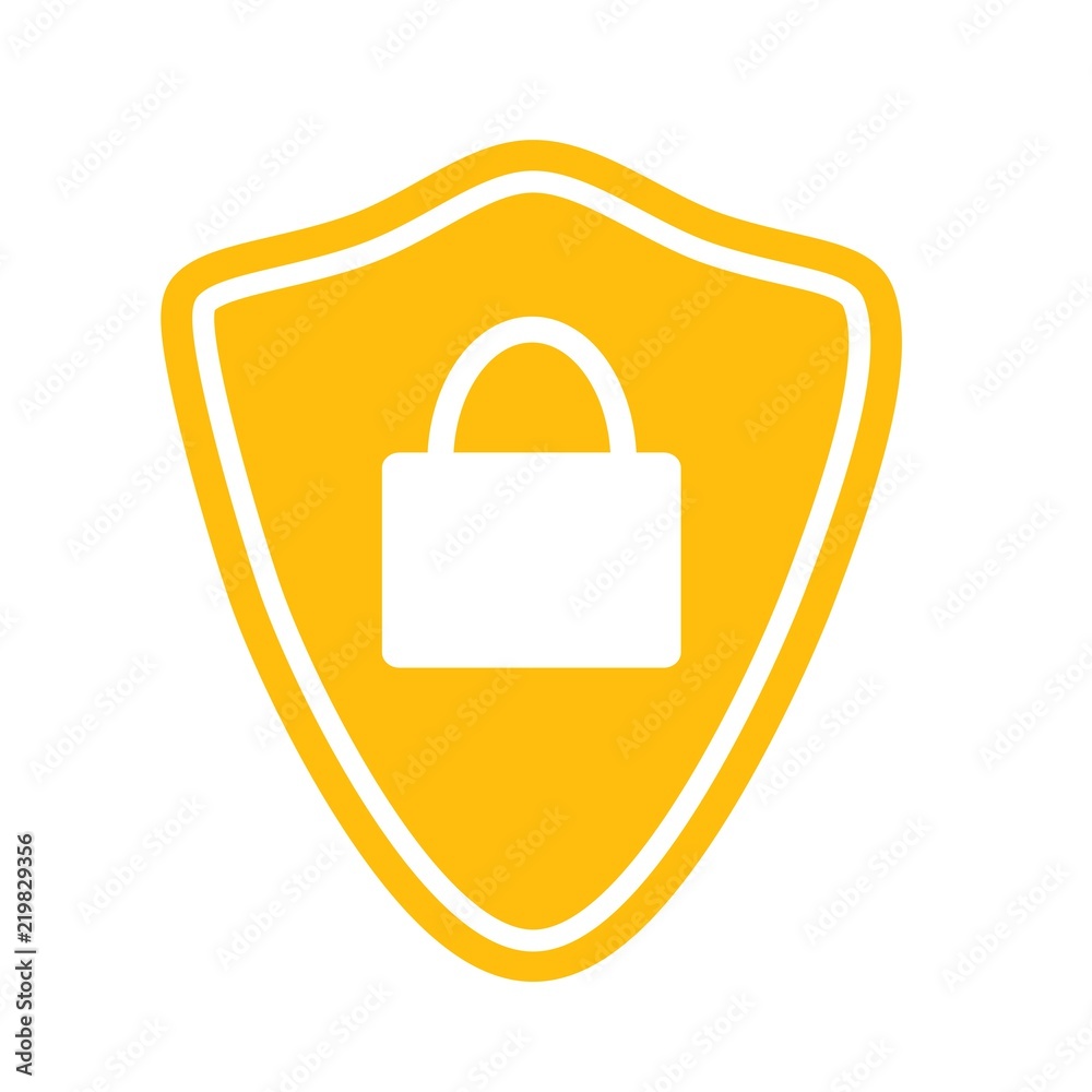 Flat icon yellow shield security with padlock logo icon isolated on white background. Vector illustration. Flat icon yellow shield security with padlock logo icon isolated on white background. Vector illustration.