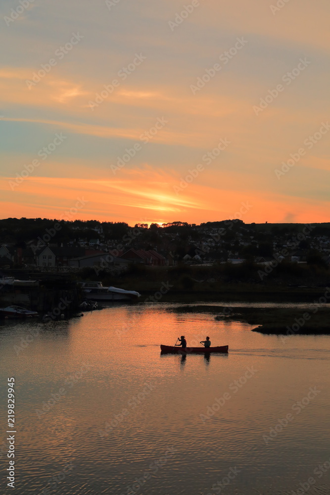 Sunset over the river Axe near town of Seaton in East Devon