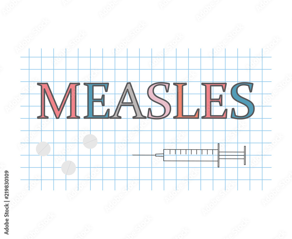 measles word on checkered paper sheet- vector illustration