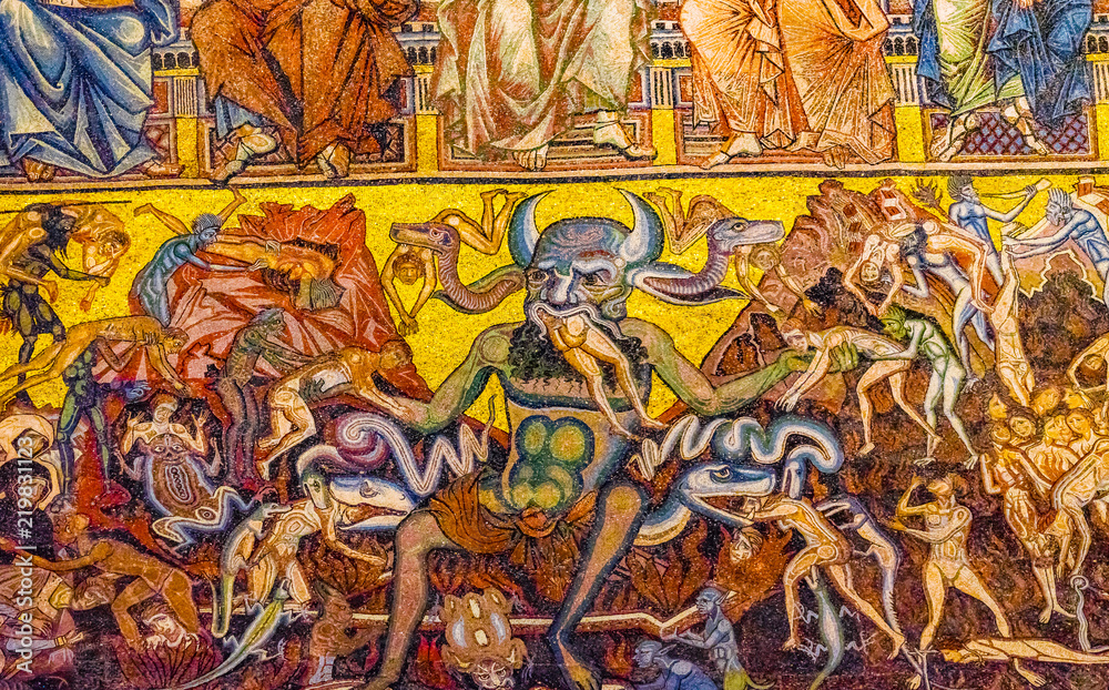Devil Eating Sinners Mosaic Dome Bapistry Saint John Florence Italy