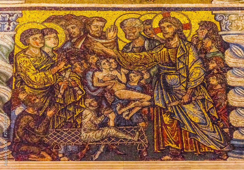 Jesus Healing Sick Mosaic Dome Bapistry Saint John Florence Italy