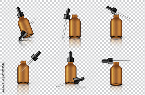 Mock up Realistic Transparent Amber Dropper or Pipette Bottle for Essential Oil Or Skincare Serum Background Illustration