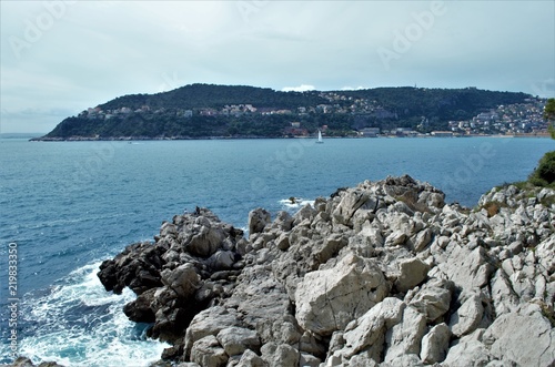 Hiking the beautiful trail along the sea in St Jean Cap Ferrat, French Riviera © george