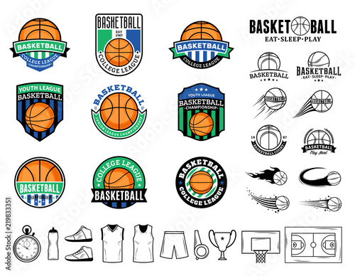 Set of vector basketball logo and  icons